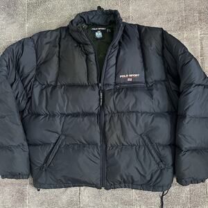 Mens Vintage Y2K Polo Ralph Lauren Sport Navy Blue Down Puffer Coat Jacket Sz XL